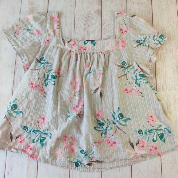 Torrid Clip Jacquard Square Neck Flutter Sleeve Top sz 1 - Picture 7 of 11